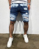 Navy Red Side Striped Slim Fit Denim Short B165 Streetwear Denim Shorts - Sneakerjeans