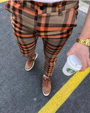 Orange Brown Mixed Colour Checkered Slim Fit Casual Pant DJ125 Streetwear Pant - Sneakerjeans