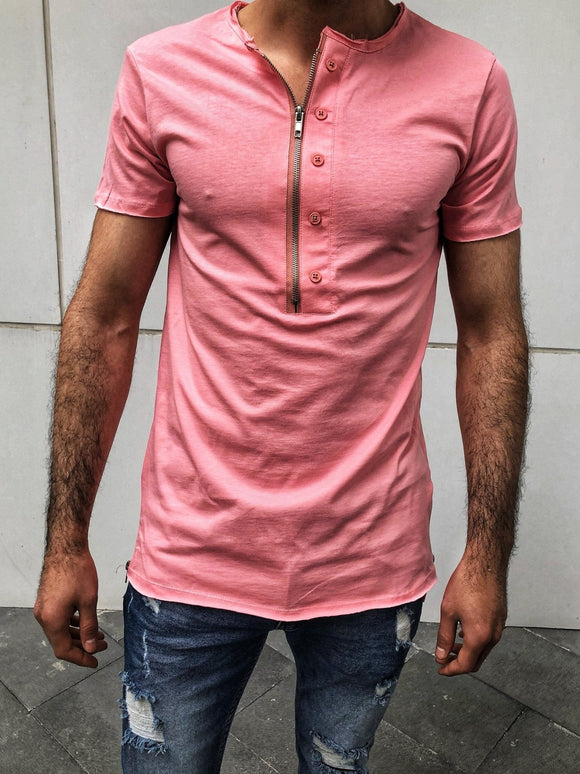 Pink Zipper Oversize T-Shirt OT18 Streetwear T-Shirts - Sneakerjeans