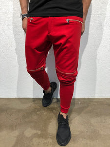 Red Knee Side Pocket Zipper Jogger Pant B173 Streetwear Jogger Pants - Sneakerjeans