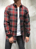 Red Oversize Checkered Side Pocket Shirt A199 Checkered  Shirt - Sneakerjeans