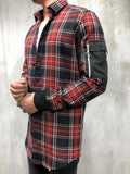 Red Oversize Checkered Side Pocket Shirt A199 Checkered  Shirt - Sneakerjeans