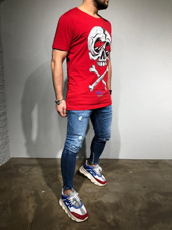 Red Oversize Skull Printed T-Shirt BL169 Streetwear T-Shirts - Sneakerjeans