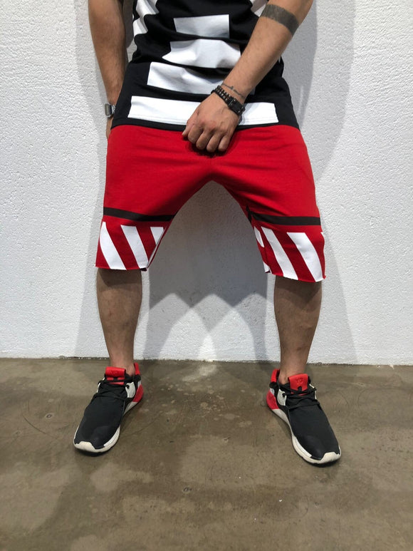 Red Striped Sweat Short B178 Streetwear Sweat Shorts - Sneakerjeans