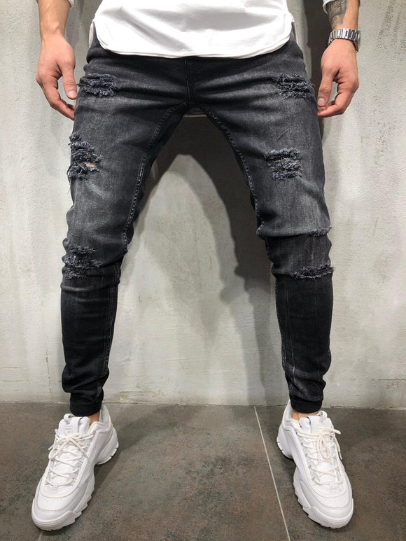 Black Washed Ripped Skinny Fit Denim A237 Streetwear Jeans - Sneakerjeans
