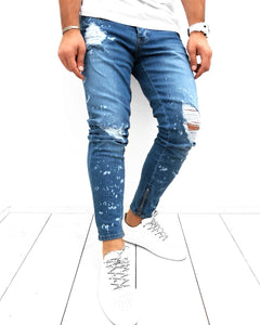 Blue Ankle Zip Distressed Skinny Fit Denim KB120 Streetwear Jeans - Sneakerjeans