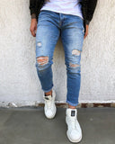 Sneakerjeans - Blue Washed Ripped Skinny Jeans B267 Mens Jeans - Sneakerjeans