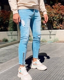 Sneakerjeans Blue Zippered Ripped Skinny Fit Jeans R103