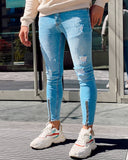 Sneakerjeans Blue Zippered Ripped Skinny Fit Jeans R103