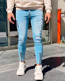 Sneakerjeans Blue Zippered Ripped Skinny Fit Jeans R103