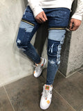 Blue Ripped Side Ring Patched Skinny Fit Jeans A232 Streetwear Mens Jeans - Sneakerjeans