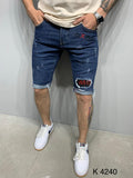 Sneakerjeans Patched Blue Ripped Jeans Short AY974