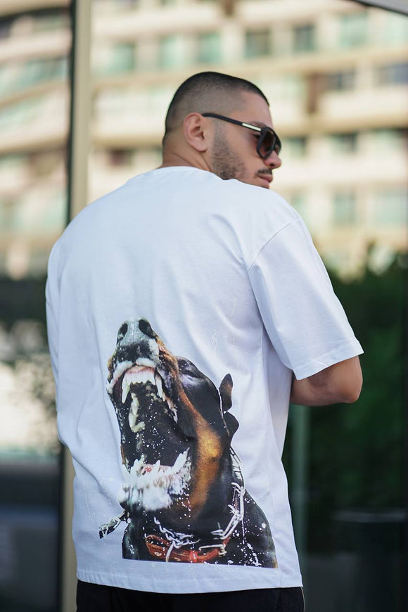 Sneakerjeans Weißes Pitbull-bedrucktes Oversize-T-Shirt ES73