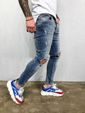 Vintage Blue Ripped Jeans Slim Fit Jeans BL503 Streetwear Mens Jeans - Sneakerjeans