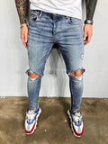 Vintage Blue Ripped Jeans Slim Fit Jeans BL503 Streetwear Mens Jeans - Sneakerjeans