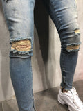 Vintage Blue Ripped Slim Fit Denim A97 Streetwear Mens Jeans - Sneakerjeans