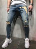 Vintage Blue Ripped Slim Fit Denim A97 Streetwear Mens Jeans - Sneakerjeans