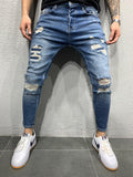 Washed Blue Patched Ripped Skinny Fit Jeans AY646 Streetwear Jeans - Sneakerjeans