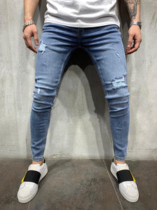 Washed Blue Ripped Skinny Slim Fit Jeans AY444 Streetwear Mens Jeans - Sneakerjeans