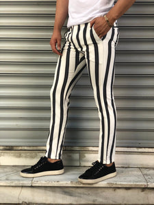 White Black Blue Striped Slim Fit Casual Pant DJ147 Streetwear Pant