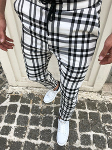 White Checkered Banding Slim Fit Casual Mens Pant DJ167 Mens Pant - Sneakerjeans