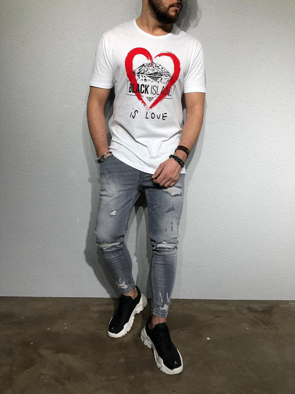 White Oversize Heart Printed T-Shirt BL170 Streetwear T-Shirts - Sneakerjeans