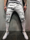 White Printed Slim Fit Denim A74 Streetwear Denim Jeans - Sneakerjeans